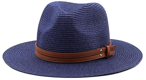 LTHTX Sombrero Panamá para hombres y mujeres, sombrero de paja de ala ancha, sombrero de playa plegable de verano para pesca y viajes (azul marino, S), azul marino, M