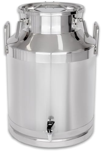 Beeketal 'BMK-50A' Milchkanne Transportkanne 50 Liter aus Edelstahl mit Ablasshahn, auslaufsicherer Deckel mit Dichtung und Spannverschluss - Molkerei Milch Kanne zum Transport oder zur Aufbewahrung