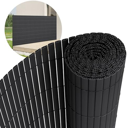 ECD Germany Canisse en PVC, 120x800 cm (2x 4m), Anthracite, Brise Vue Natte pour Jardin Balcon, Clôture de Protection Visuelle, Résistant aux UV, Renforcement à 3 Poids, Lamelles Opaques et Hydrofuges