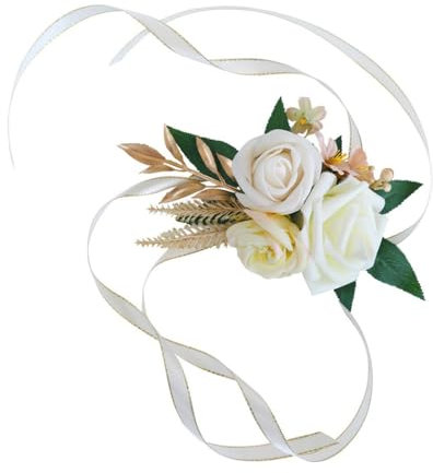 Whakano Hochzeit Künstliche Rose Blume Handgelenk Corsage Braut Ansteckblume Armband Handgelenksblume Champagner Weiß,Blumenarmband für Braut Brautjungfer Gäste Party Abschlussball Taufe Dekoration