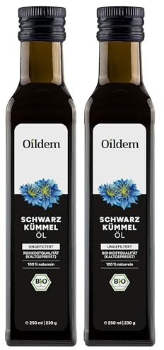 Oildem Bio Schwarzkümmelöl, ungefiltert, 250ml, kaltgepresst - 100% rein - besteht nur aus der echten Nigella sativa (2er Pack)