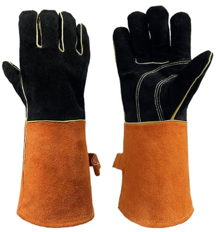 Leather Welding Protection Gloves Heavy Duty Black Welding Gauntlets Welders Cowhide Gloves Protect Supplies Work Gloves