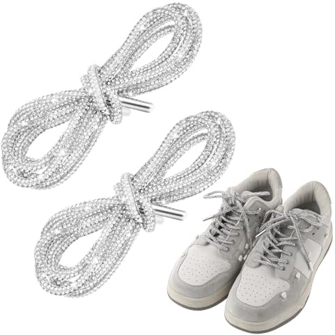 JJUNW 2 lacci per scarpe glitterati, lacci per scarpe con strass, corde per scarpe, lucide, cordini di ricambio per scarpe, pantaloni della tuta con cappuccio (bianco)