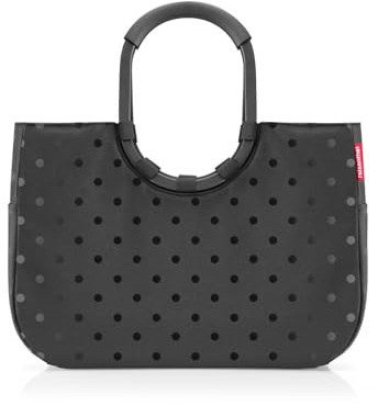 reisenthel loopshopper L frame glossy dots black – Stabile Tasche mit praktischen Fächern aus recycelten PET-Flaschen – Charmantes und wasserabweisendes Design