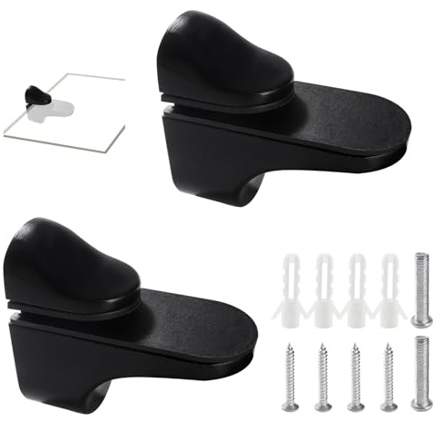 Lyeteung 2 Pièces 5-18 mm Support D'étagère en Verre Réglable, Pince Verre Réglables en Alliage de Zinc, Mural D'étagère Verre Pince en Verre à Fixation, pour Étagère en Bois/Verre, Noire