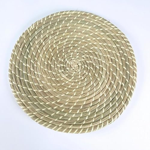 placemat, 18-33cm Woven Placemats, Round Placemats Rattan Placemats, Wicker Water Hyacinth Placemats, Braided Placemats Set Anti-Slip for Dinner Plate(White,30cm)