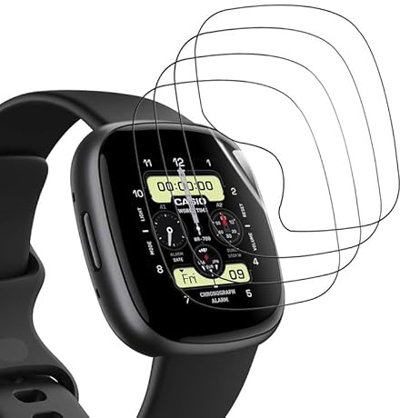 SkyKeep für (4 Stücke Folie Panzerglasfolie Fitbit Versa 3 Schutzfolie Fitbit Sense Displayschutz Screen Protector, Soft TPU, Kratzfest
