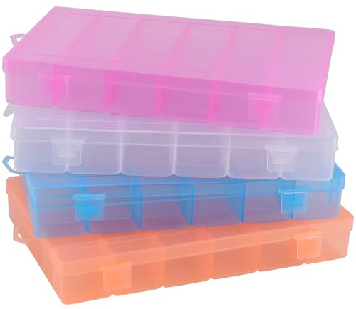 JIEHIN 4 Stück Bunt Sortierboxen 36 Fächer, 27 x 17 x 4 cm Bunt Sortierkasten Plastik Aufbewahrungsbox mit Fächern, Sortimentskasten Sortierbox für Kleinteile, Ohrringen, Schmuck, Schrauben