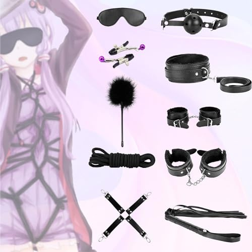 Bq0bI-Classic Black Color 10 Pieces Sturdy Nylon Material BDSM Bondage Sets Bdsms Kit Bondagewear Women Exercise Kit, Suitable for Both Men and Women