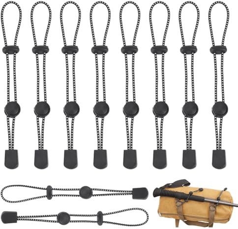 NBEADS 10 soportes para bastones de senderismo para mochilas, color negro, con hebilla, cuerda elástica, correas ajustables para la mayoría de mochilas y bastones de senderismo
