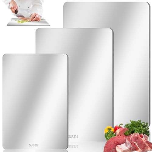 Tabla de cortar de titanio de acero inoxidable, 34 x 23 cm, tabla de cortar de titanio, placas de corte antibacterianas de titanio, doble cara de titanio para carne, verduras, frutas (3)