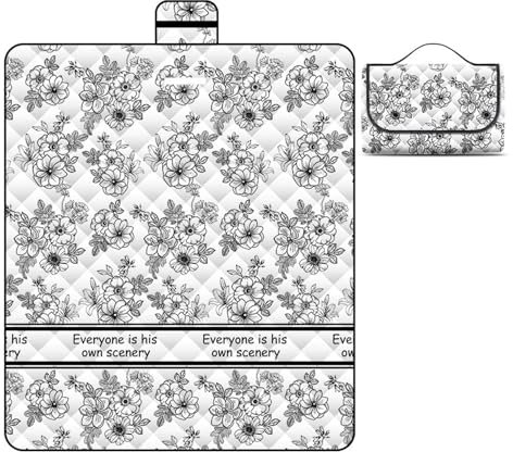 Hearda Faltbar Picknickdecke, Sandfrei Picknickdecke mit Griff Wasserdicht Isoliert, Maschinenwaschbar Strandmatte, für Picknick, Strand Camping Teppich (Graue Blume,200x200cm)