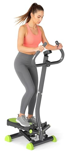 HOMCOM Máquina de Step Stepper Fitness en Casa para Escaleras con Pantalla LCD Manillar y Pedales Antideslizantes Equipo de Ejercicio para Gimnasio Oficina 55x44x108 cm Gris y Verde