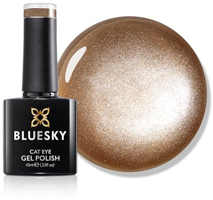 Bluesky Cat Eye Gel Nail Polish 10ml, Golden Nectar - SJC09, Gold Magnetic Nail Polish with Cat Eye Effect for LED UV Lamp, Long-Lasting, Salon & Home Manicures