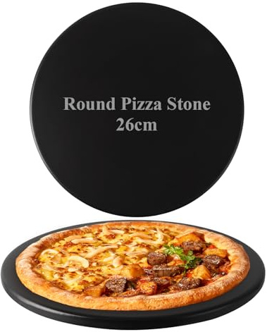DAJAVE Petite pierre à pizza ronde Ø 26 cm Pierre à pizza ronde en céramique cordiérite émaillée pour barbecue à gaz et four, convient pour tous les barbecues, convient également comme pierre de