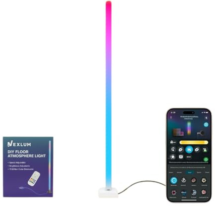 Nexlum Smart RGBIC LED Corner Floor Lamp with Music Sync – 45 Dimmable Standing Lamp, App & Remote Control Mood Lighting for Bedroom, Living Room, Gaming Room, Home Décor