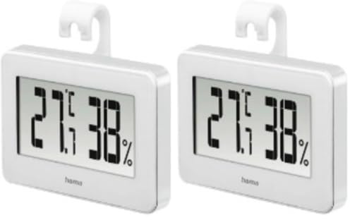Hama 2in1 digitales Thermometer und Hygrometer innen mit Magnet (Mini Thermo-Hygrometer, misst Raumtemperatur und Luftfeuchtigkeit, Display, zum Hängen mit Haken oder magnetisch, zum Stellen) weiß