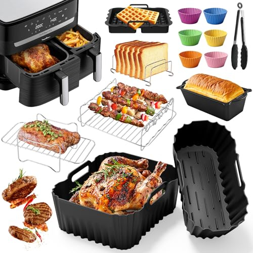 Molde Silicona Freidora de Aire para Moulinex Dual Easy Fry 8,3 L | (5,2 + 3,1 L), Reutilizable Accesorios Freidora de aire para Air Fryer, Microondas, Horno Moldes de Silicona