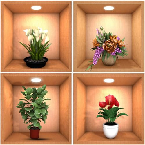 VALICLUD Stickers Muraux 3D Amovibles Lot de 4 pour Chambre et Boutique, Autocollants Décoratifs Pot de Fleurs Vert pour Salon et Bureau