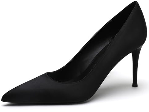 Damskor satinpumps spetssko pianoklack 8 cm gummisula slip-skor business kontor brud gästskor kvällsfest bröllop flerfärgad, svart, 42 EU