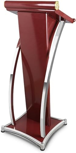 DUANHOZ Lectern Podium Stand,Modern Curved Stainless Steel Conference Podium Stand in Red Floor Standing Speaking Podium for Office and School Meetings