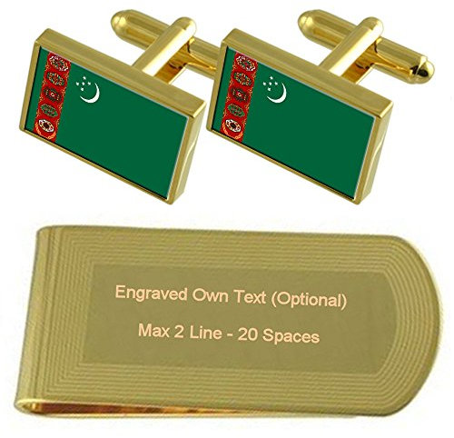 Select Gifts Turkmenistan Flagge Gold-Manschettenknöpfe Geldscheinklammer Gravur Geschenkset