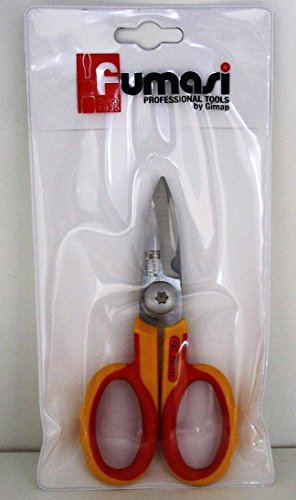 Fumasi 230845.0 Forbici Elettricista in Acciaio Vanadio con Lame Diritte Microdentate, Rosso/Giallo/Acciaio, 145 mm