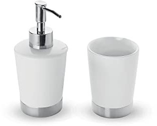 Kiamami Valentina - Set Accessori Bagno in Ceramica | Dosa-Sapone e Porta-Spazzolino | Elegante Design | Serie Lilly, Bianca, Ceramica