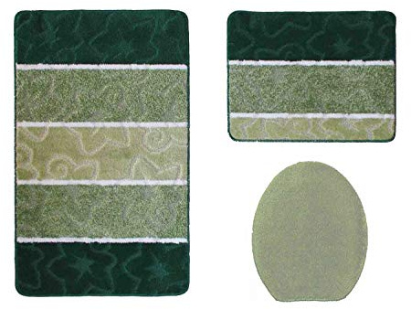 Orion Badgarnitur 3 TLG. Set 50x80 cm Mehrfarbig gestreift, WC Vorleger ohne Ausschnitt für Hänge-WC (grün dunkelgrün)