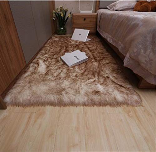 RAILONCH Teppiche Faux Lammfell Schaffell Teppich Kunstfell Bettvorleger Sofa Matte Wohnzimmer Schlafzimmer (Weiß-braun,50x100cm)
