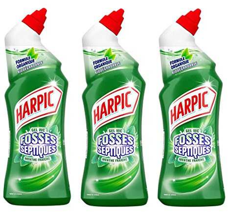 HARPIC Lot de 3 Gels WC Fosses Septiques Menthe - 750 ml