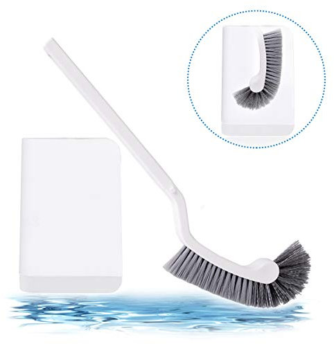 Toilet Bowl Brush with Holder, Slim Compact Bathroom Brush for Bathroom Storage - Toilet Brush Sturdy, Deep Cleaning Set (White)