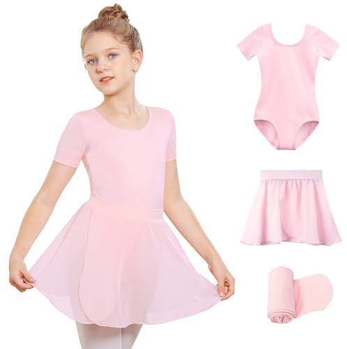 Stelle Girls Ballet Leotards Toddler Dance Outfit Combo with Pull on Skirt and Tights (Ballet Pink-Pull on, 4-5 Years)
