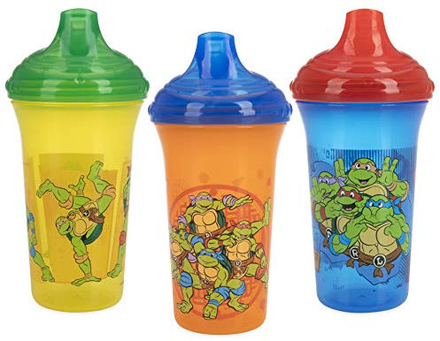 Nuby Lot de 3 gobelets anti-déversement avec valve Vari-Flo bec rigide, Nickelodeon Teenage Mutant Ninja Turtles, 255 g