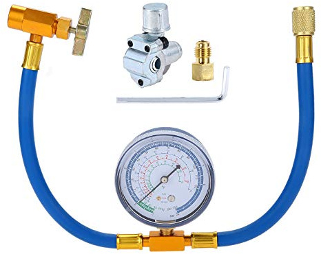 SURIEEN R134A AC Wiederaufladbarer Schlauch mit Manometer und BPV31 Bullet Piercing Tap Ventil-Set, 1/4 Zoll SAE Schlauch für R12 R22 Port, für Klimaanlage Kältemittelanlage