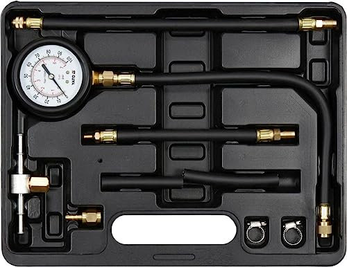 Yato Profi Benzin Druckprüfer Set 9 TLG, mit Manometer 0-100 psi / 0-7 Bar, Flexible Ablaufschläuche, Einspritzdruck Tester Kraftstoffdruck Prüfer Druckverlust
