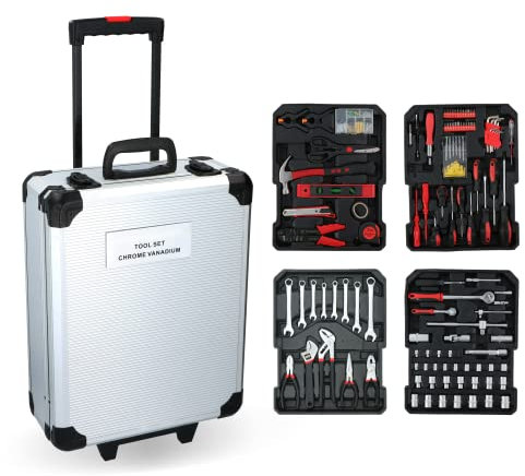 Kinzo - Mallette à Outils 187 pièces boîte à Outils Ensemble d'outils Chariot à Outils Acier au Chrome Vanadium, Noir