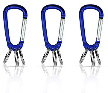 Karabiner Schlüsselanhänger, 3 Stück Schlüssel Anhänger, Schlüssel Organizer, Key holder, Schlüsselbund Karabiner, 3 ausklinkbare Ringe zur Schlüsselorganisation(Blau)