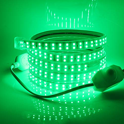XUNATA Dimmbare Doppelreihe LED Strip Streifen, 220V 2835 SMD 180leds/m IP65 Wasserdicht, Flexibel LED Lichtband Seil Licht Schlauch für Hausbeleuchtung Dekor Bar (Grün, 3M)