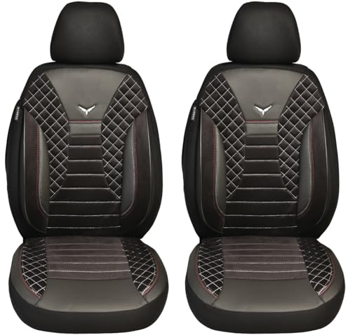 BREMER SITZBEZÜGE Maß Auto Schonbezüge kompatibel mit Mercedes Vito V Klasse W447 Fahrer & Beifahrer Set ab 2014 / Auto Schonbezug Velour Kunstleder Set 2er Pack in Schwarz/Weiße Naht (PS808)