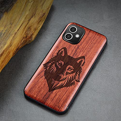 Coque en Bois pour iPhone XR 11 12 Pro Mini 7 8 Plus X XS Max SE 2020 Coque de téléphone Couverture en Bois de Luxe Coque Accessoire en Silicone, Roi des Loups (A114), pour iphone 11