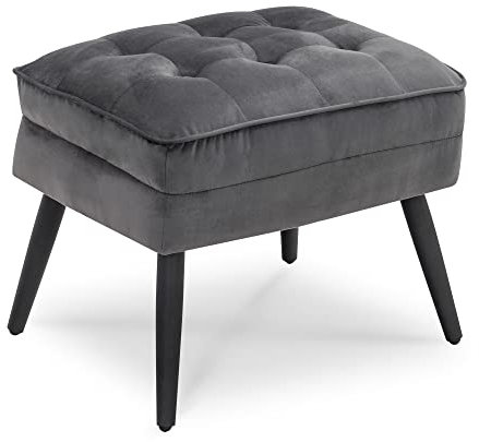 MCombo Gepolsterter Sitzhocker Fußstütze Samtbezug, Ottoman Schminktisch mit Metallbeinen,Eleganter Hocker für Wohnzimmer Schlafzimmer,Quadratisch 37 * 40 cm, 7278(Grau)