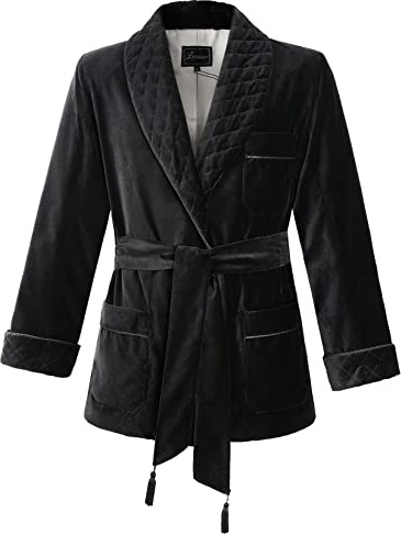 Lucasini Herren-Smoker-Jacke, Samt, komplett mit Satin gefüttert, Schwarz, Small