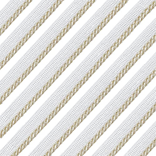 AHANDMAKER 10 Yards 11 mm White/Gold Twisted Lip Cord Trim, Piping Trim for Sewing Clothing Pillows Lamps Draperies