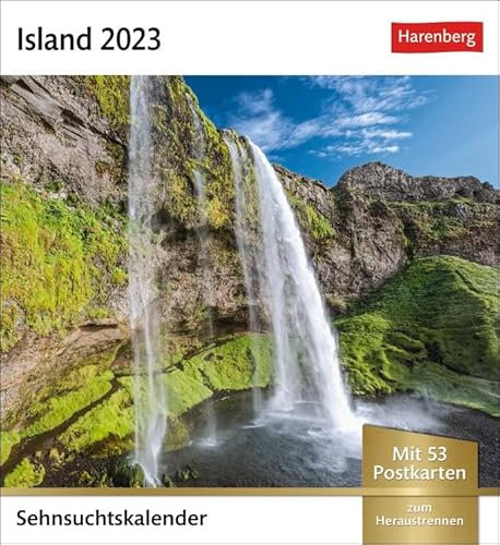 Sehnsuchtskalender Island - Kalender 2023 - Harenberg-Verlag - Postkartenkalender mit 53 heraustrennbaren Postkarten - 16 cm x 17,5 cm