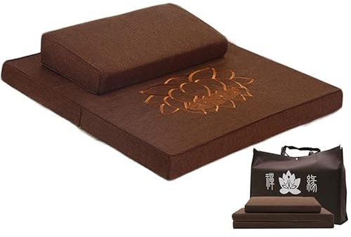 Zafu Zabuton Meditationsset bestehend aus Zafu Meditationskissen und Zabuton Matte für Sitzmeditation und Yoga mit Abnehmbares Reißverschluss-Design (Braun,80 * 80cm)