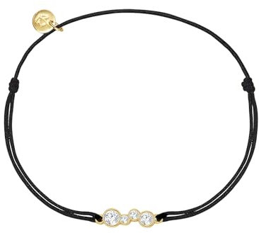 GLANZSTÜCKE MÜNCHEN Damen Textilarmband schwarz mit 925/- Sterling Silber gelbvergoldet 14 Karat Zirkonia weiß
