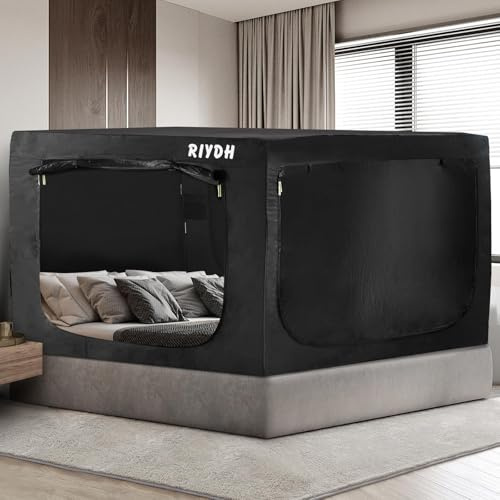 RIYDH King Bed Canopy - Portable Dream Tent Indoor Sleeping Tents 70% Blackout with 3 Doors Breathable Private Space