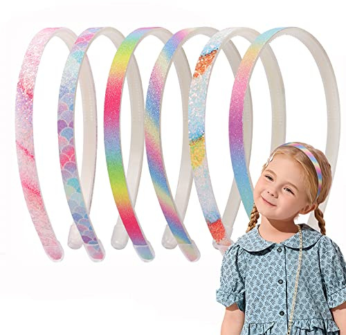 Nenjindz Regenbogen Stirnband für Mädchen Frauen Glitter Haarreifen, Regenbogen Alice Bands Kinder Pailletten Stirnbänder Mehrfarben Kunststoff Haarreif Glitter Mädchen Haarbänder(6 Stück)