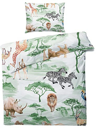 ZDABAOEC Afrika Tiere Kinderbettwäsche 100x135 Jungen Mädchen, Savanne Kinder Baby Bettwäsche 2er Set - 100% Microfaser Bettbezug + 1 Kissenbezug 40x60, mit Reißverschluss, Wende Motiv